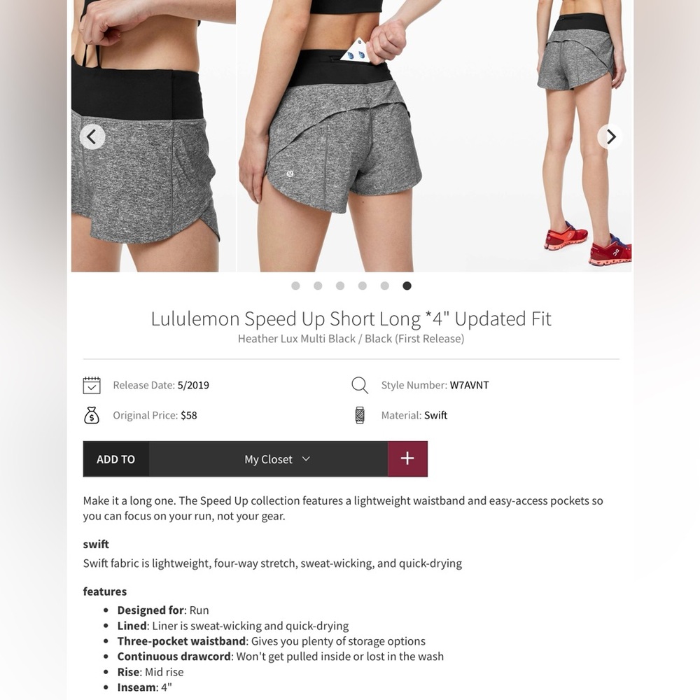 Lululemon Speed Up Shorts Long 4”, MR, 4, Heathered Lux, Black - Picture 3 of 11